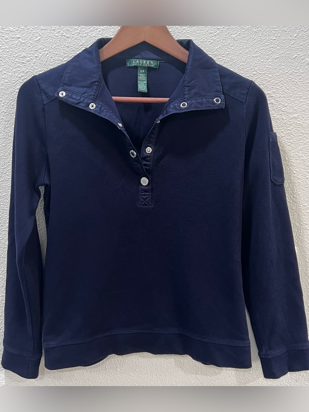 Lauren Ralph Lauren Navy Button-Front Preppy Polo Sweatshirt Women’s Size Small